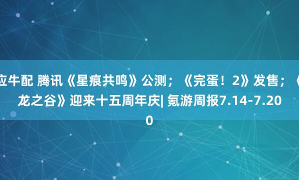 应牛配 腾讯《星痕共鸣》公测；《完蛋！2》发售；《龙之谷》迎来十五周年庆| 氪游周报7.14-7.20